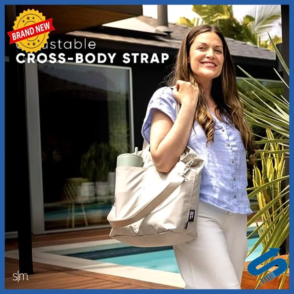 Durable Water Resistant Tote Bag with Laptop Sleeve Adjustable Crossbody Strap